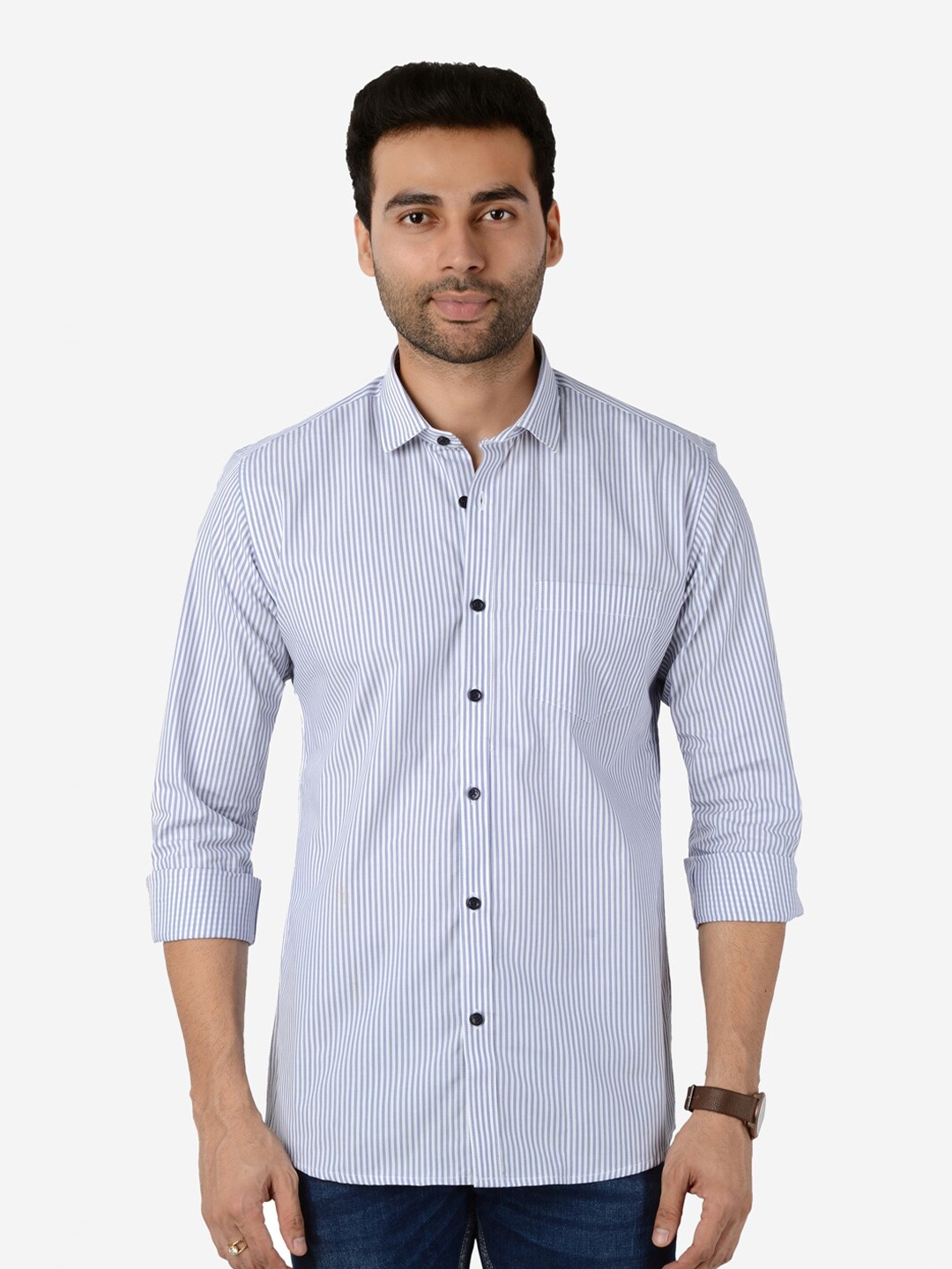 

5TH ANFOLD Men Blue Slim Fit Striped Casual Shirt