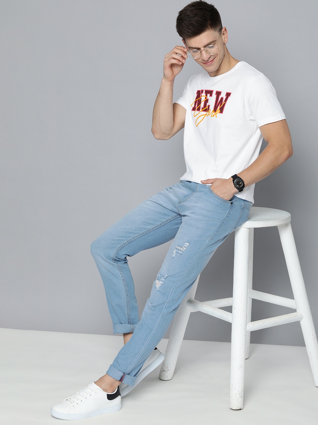 

HERE&NOW Men White Printed Pure Cotton T-shirt