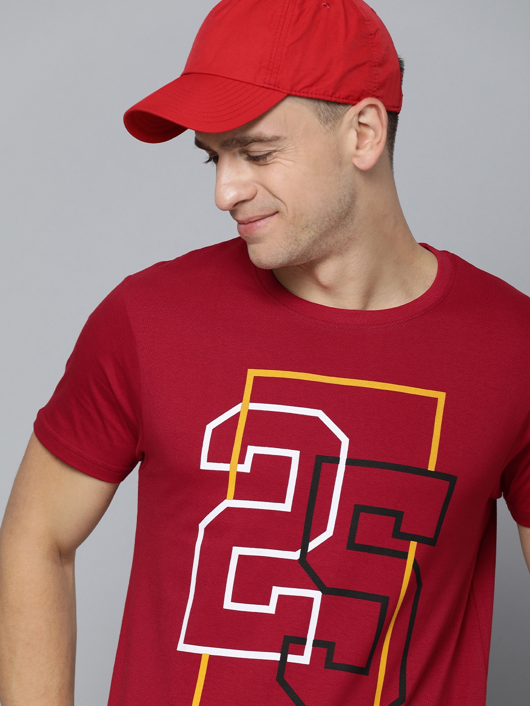 

HERE&NOW Men Red Varsity Printed Pure Cotton T-shirt