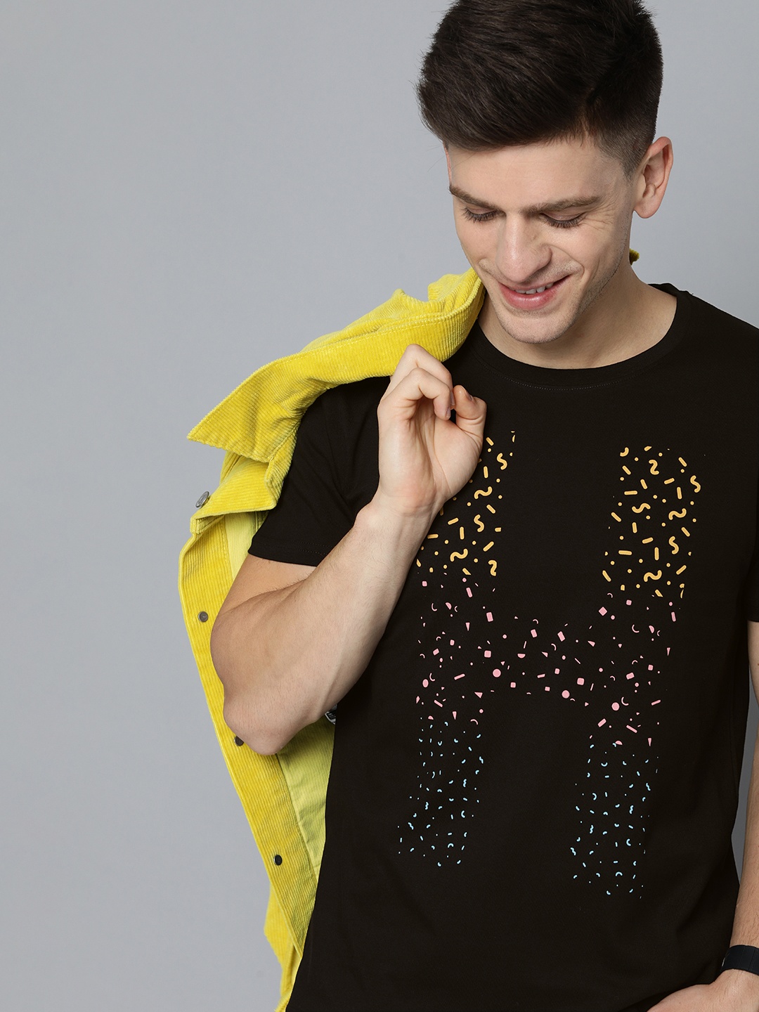 

HERE&NOW Men Black Typography Printed Pure Cotton T-shirt