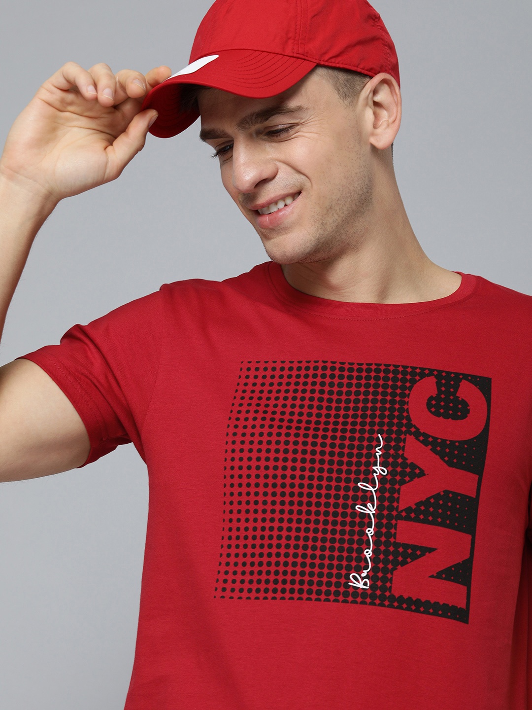 

HERE&NOW Men Red Pure Cotton Typography Printed T-shirt