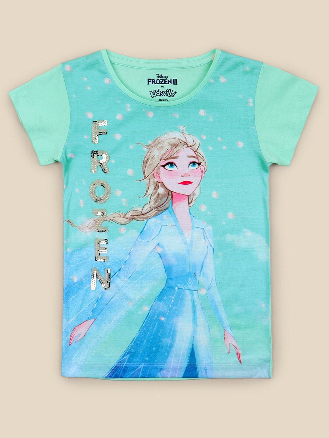 

Kids Ville Girls Blue Frozen Printed Pure Cotton T-shirt