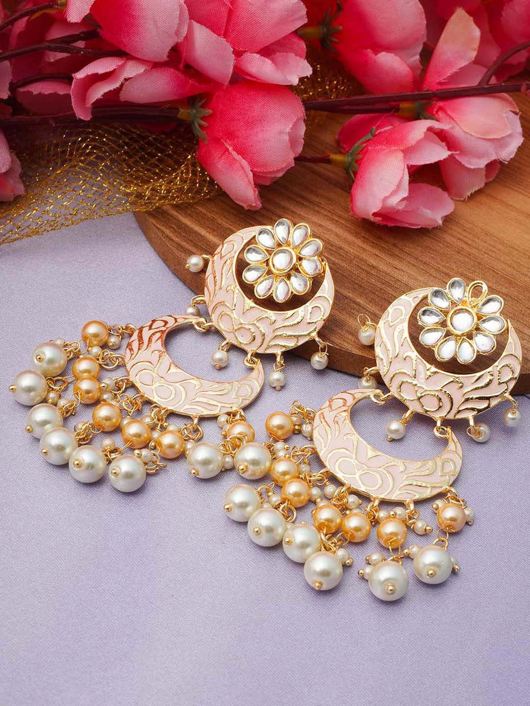 

Urmika Yellow & Gold-Toned Contemporary Layered Chandbali Earrings