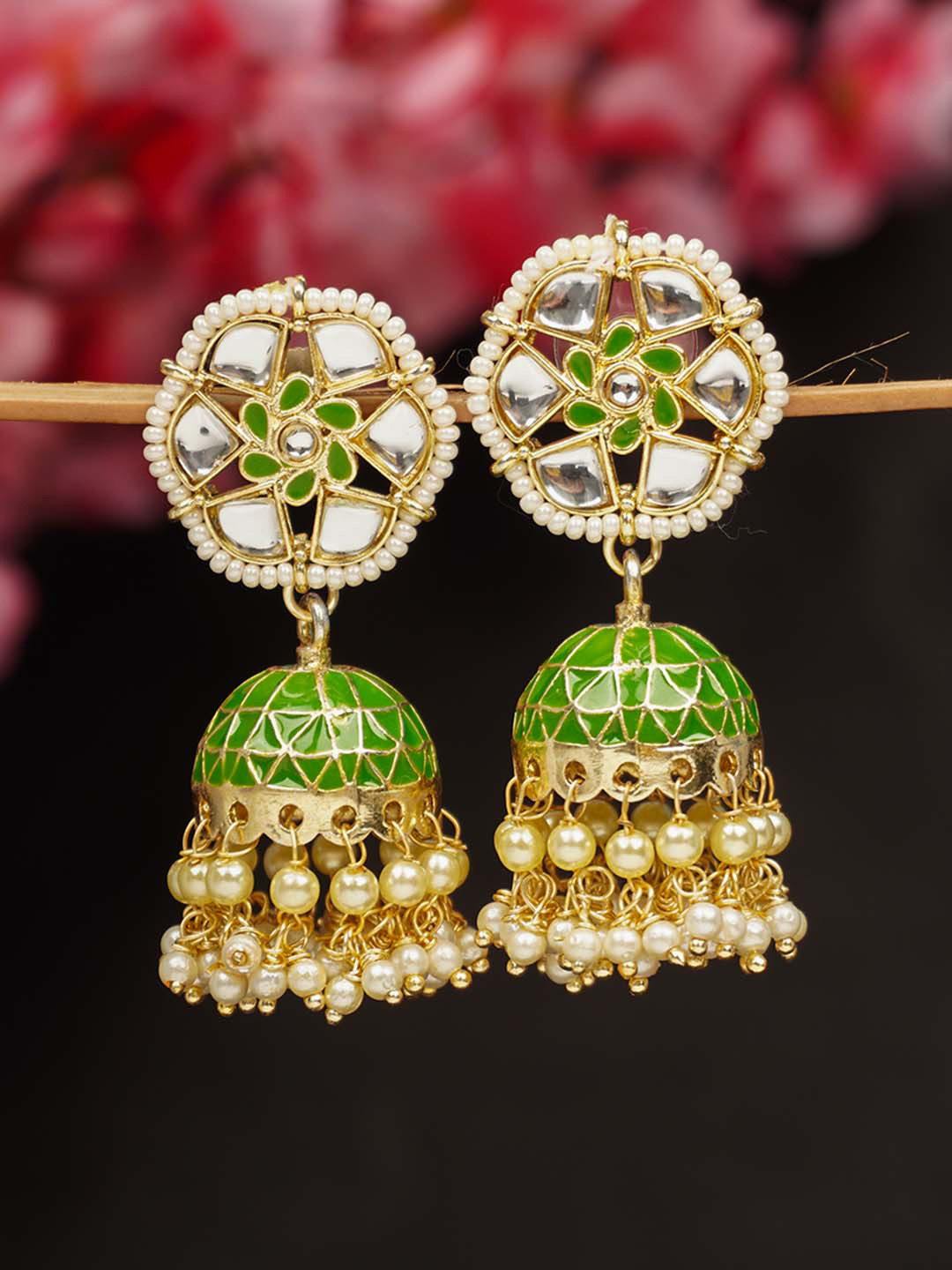 

Urmika Green Dome Shaped Jhumkas Earrings