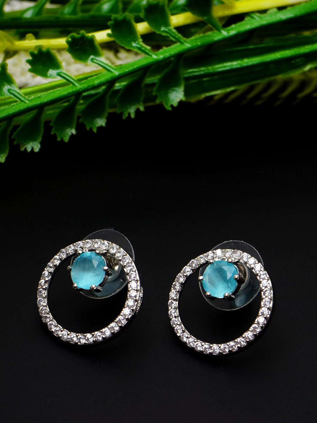 

Urmika Women Turquoise Blue & White Circular Studs Earrings