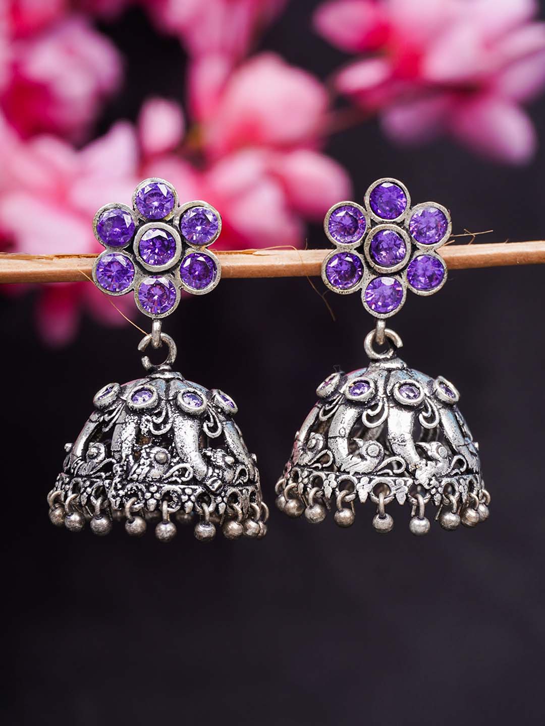 

Urmika Women Blue Floral Jhumkas Earrings