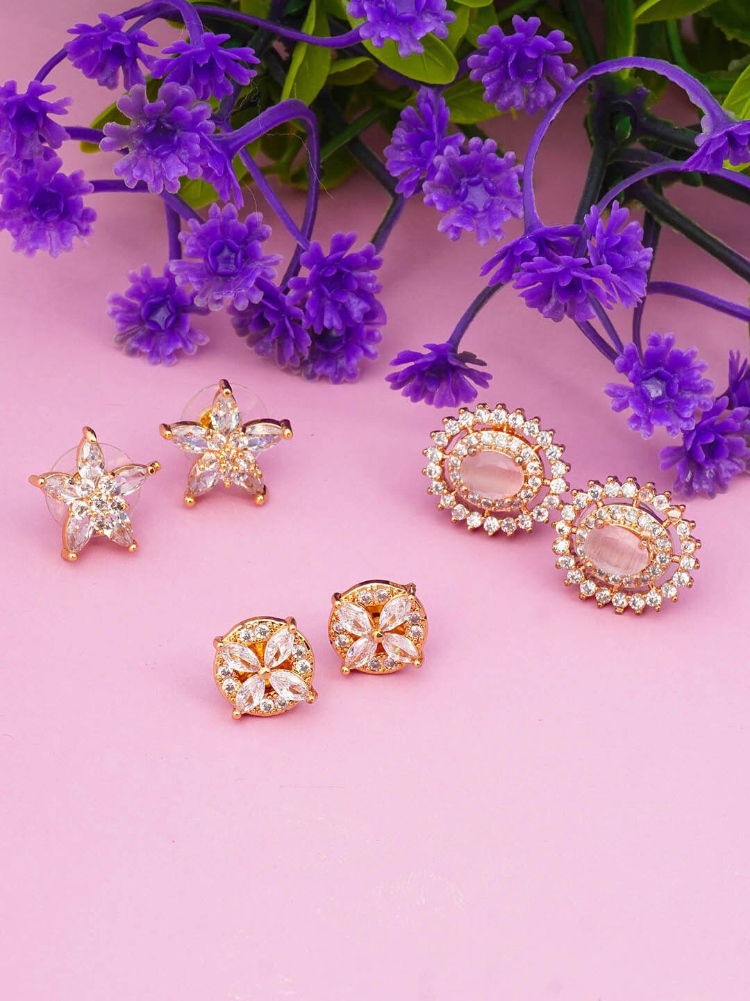 

Urmika Women Set of 3 Gold-Plated & White Circular Studs Earrings