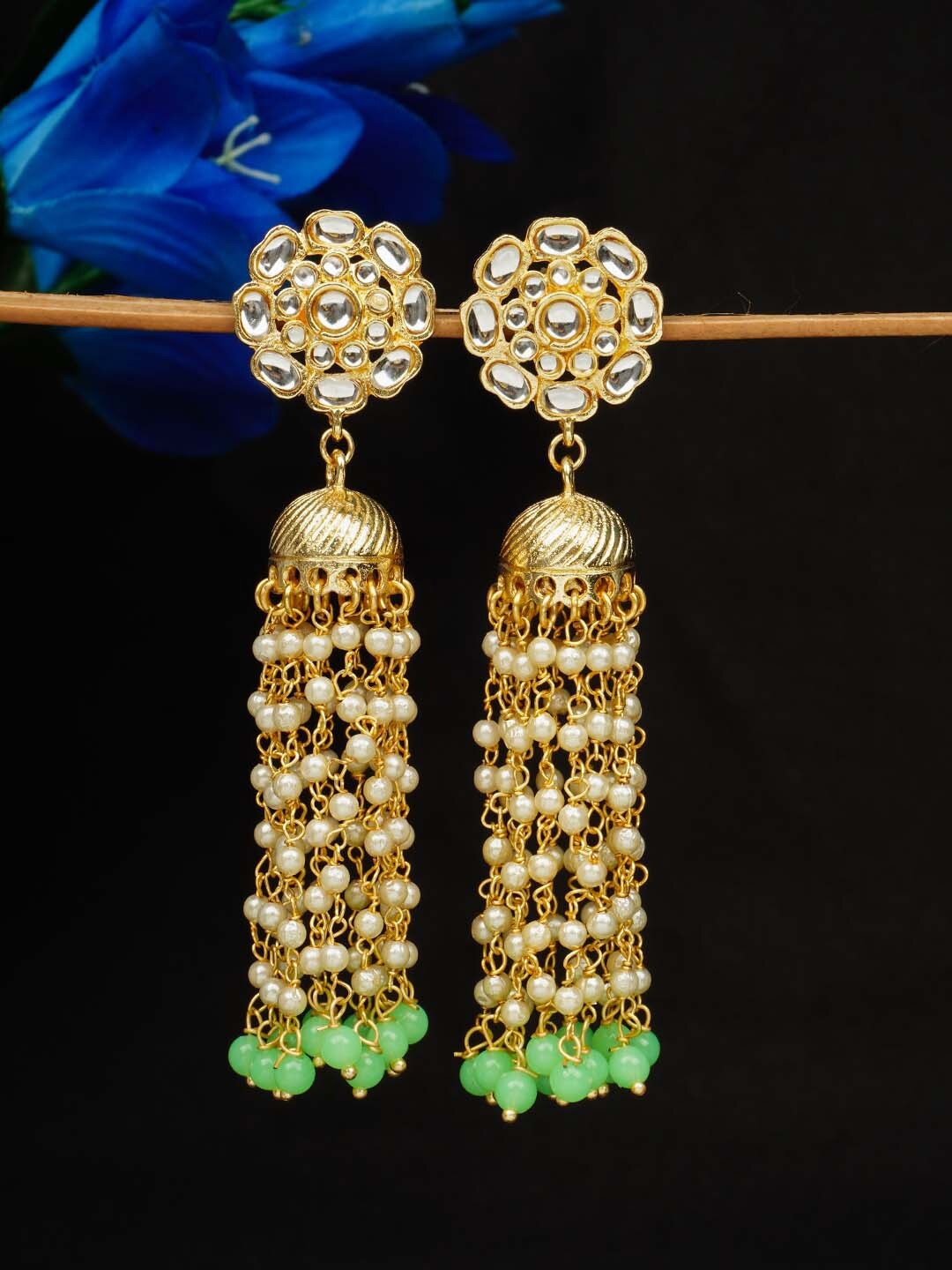 

Urmika Green Dome Shaped Jhumkas Earrings