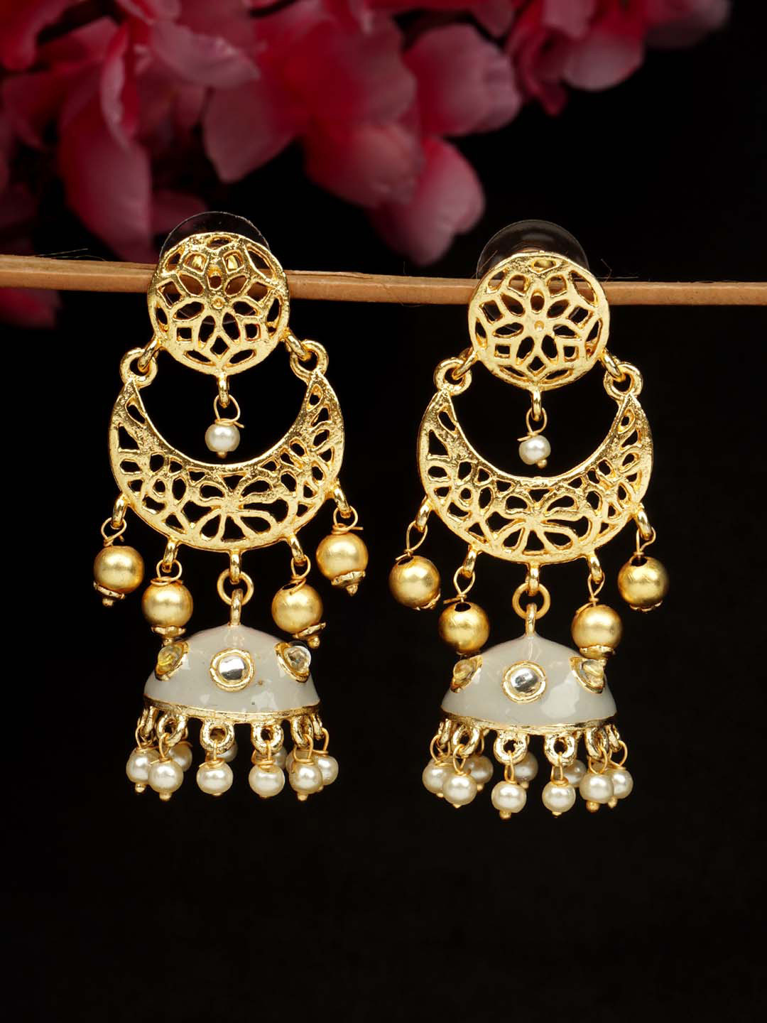 

Urmika Grey & Gold-Plated Spherical Jhumkas Earrings