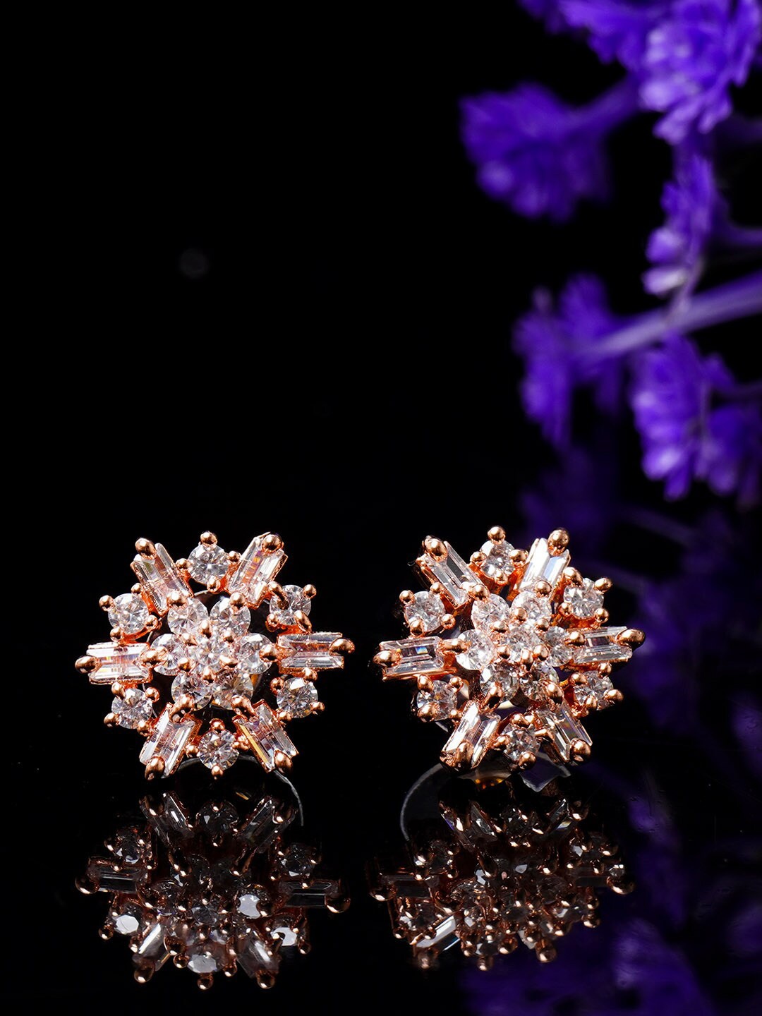 

Urmika Women Rose Gold & White Floral Studs Earrings