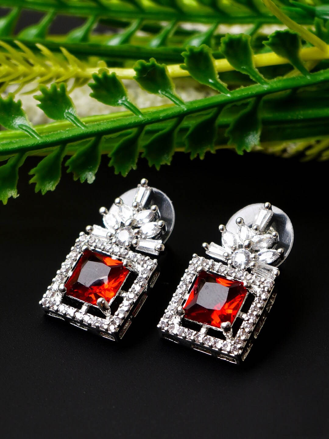 

Urmika Red Square Studs Earrings