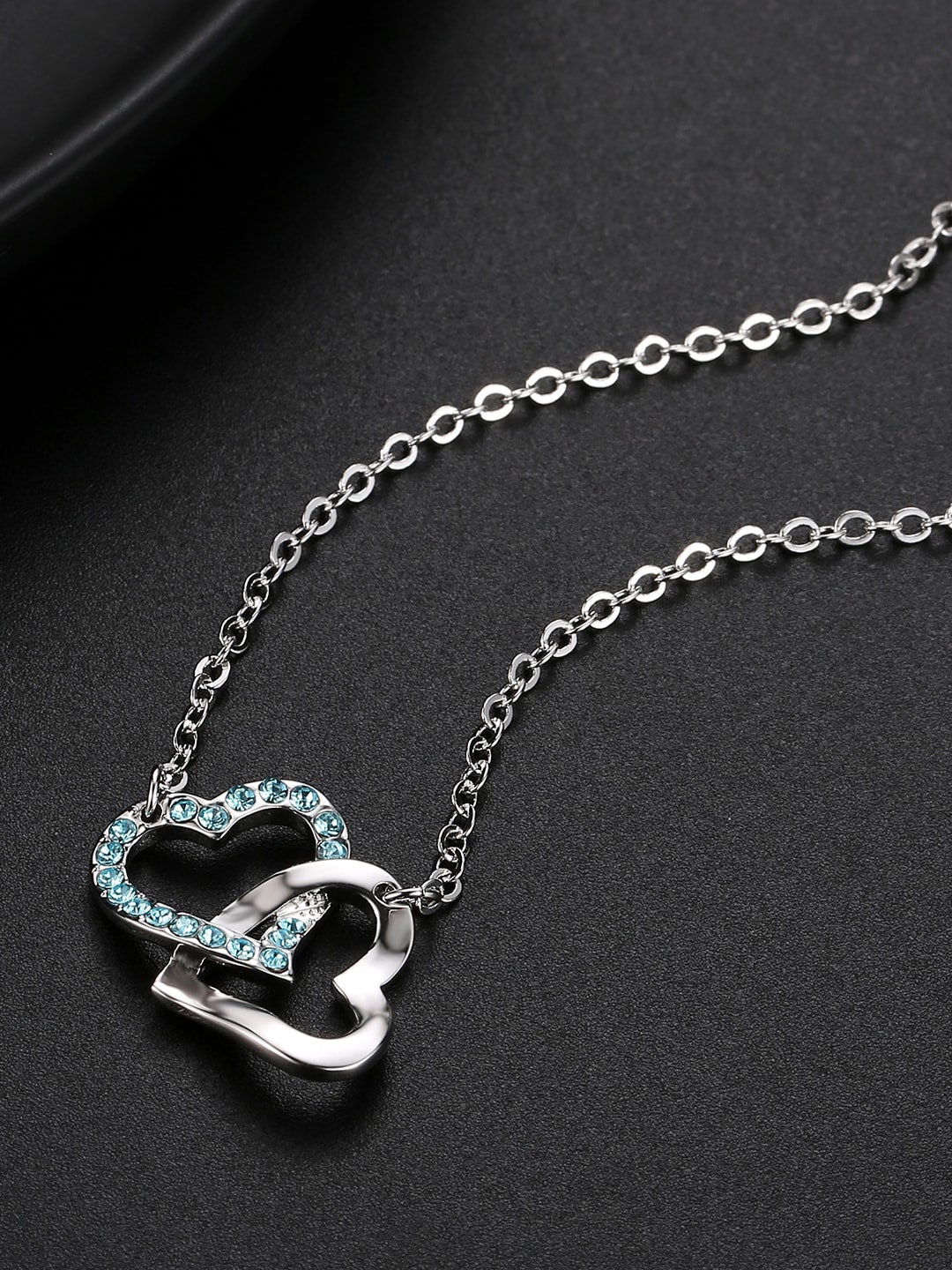 

Jewels Galaxy Rhodium-Plated & Blue CZ Studded Heart Pendant With Chain, Silver