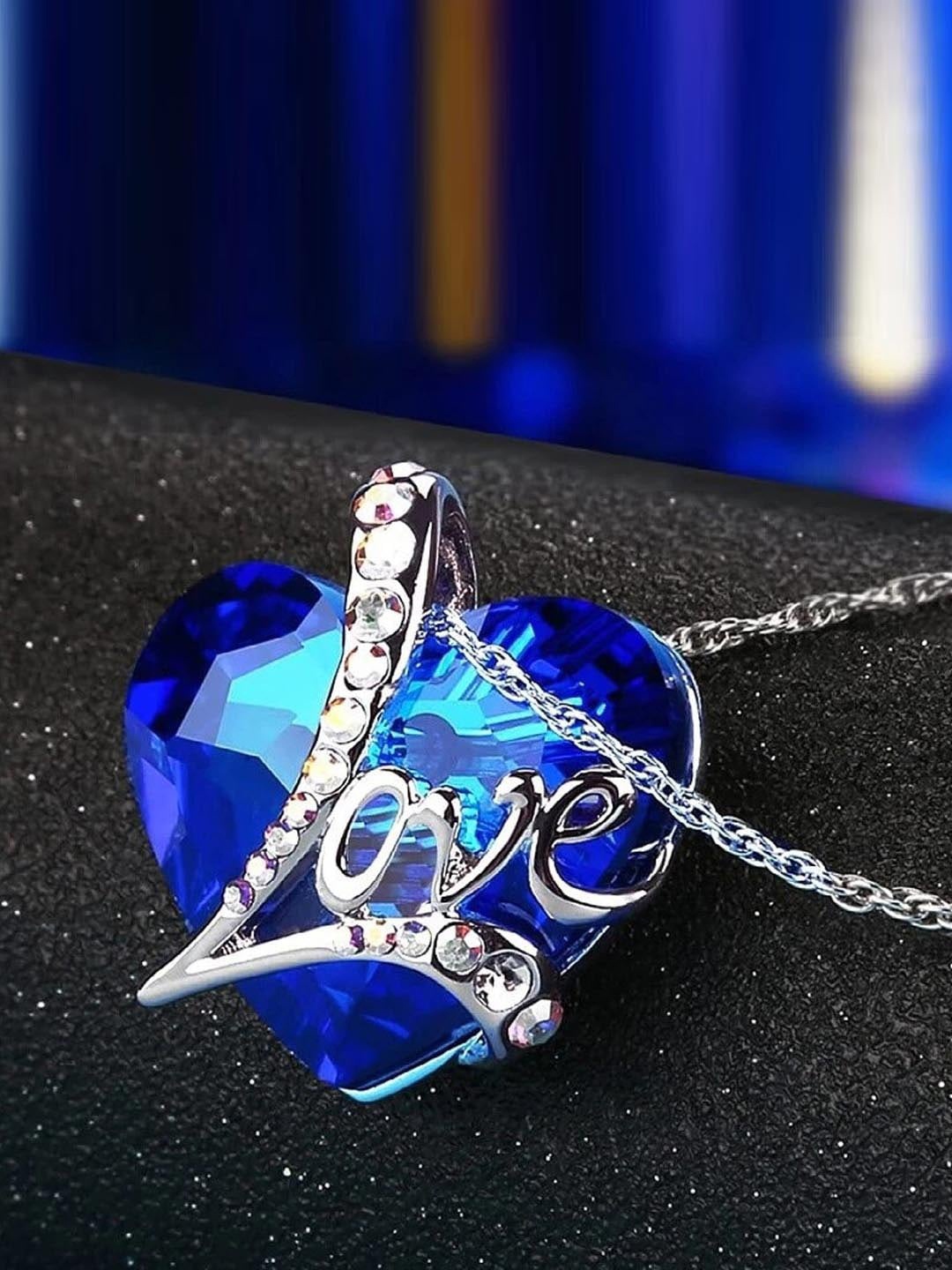 

Jewels Galaxy Rhodium-Plated Blue CZ-Studded Pendant, Silver