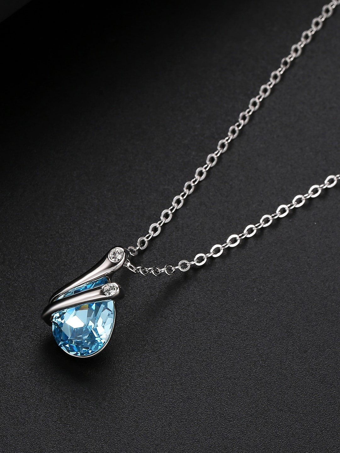 

Designs By Jewels Galaxy Rhodium-Plated Silver-Toned & Blue Crystals-Studded Pendant With Chain
