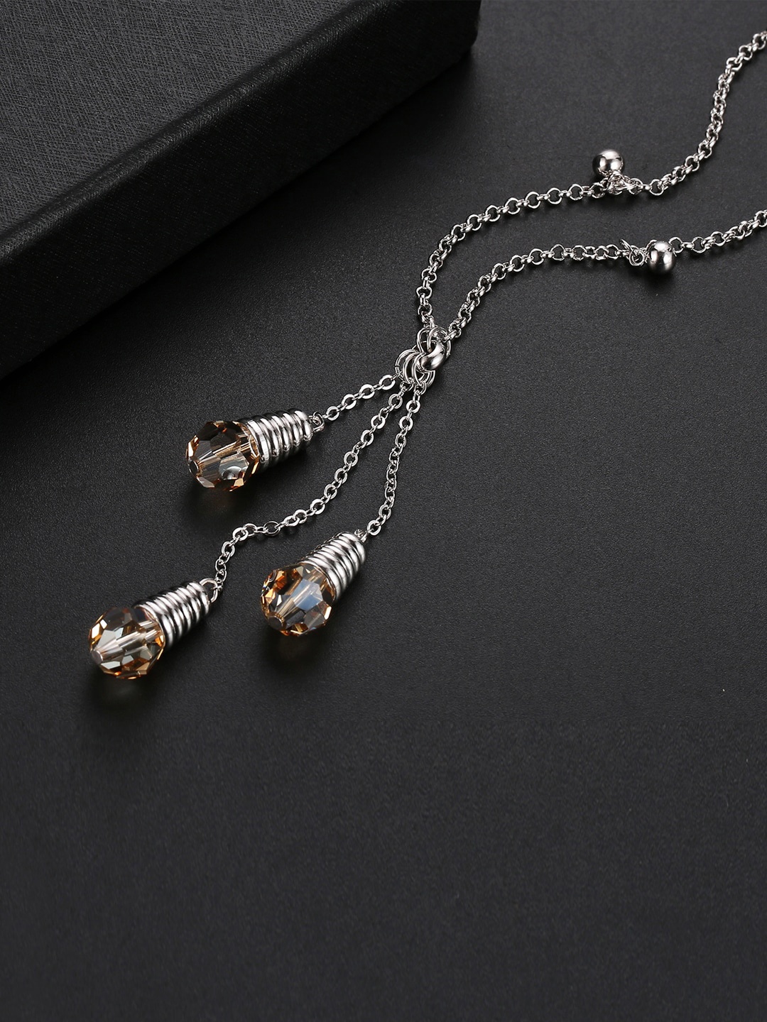 

Jewels Galaxy Yellow CZ-Studded & Silver-Toned Rhodium-Plated Pendant With Chain