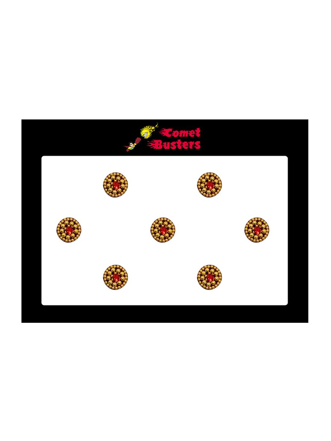 

Comet Busters 7 Pcs Embellished Reusable Designer Bindis - Gold-Toned & Red