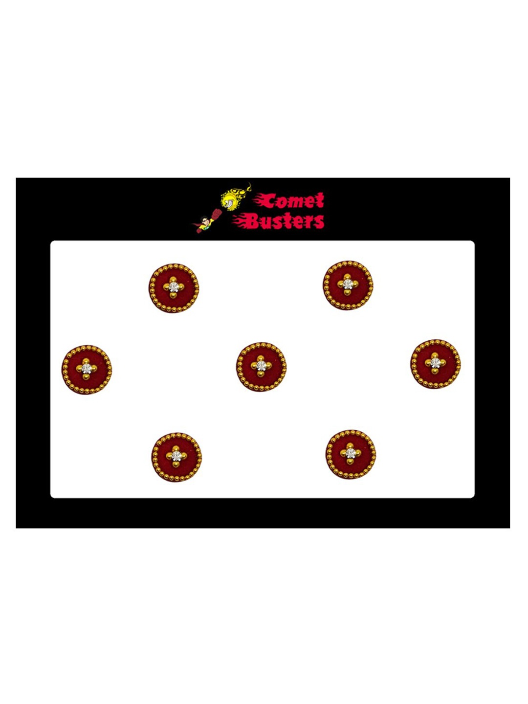 

Comet Busters 7 Pcs Embellished Reusable Designer Bindis - Maroon & Gold-Toned