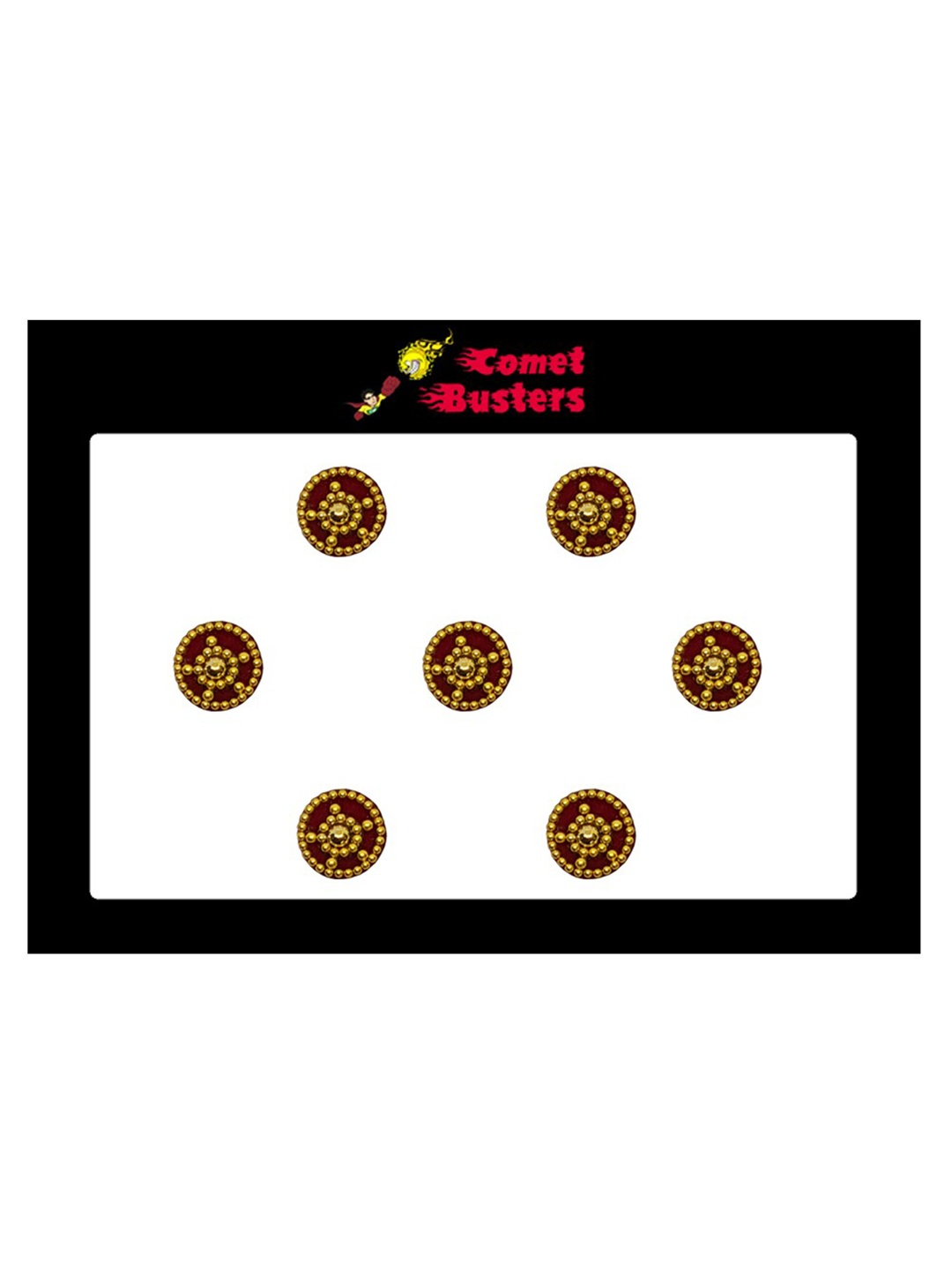 

Comet Busters 7 Pcs Embellished Reusable Designer Bindis - Maroon & Gold-Toned