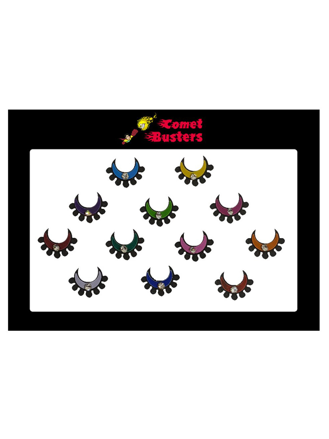 

Comet Busters 12 Pcs Embellished Reusable Designer Bindis - Multicoloured, Multi