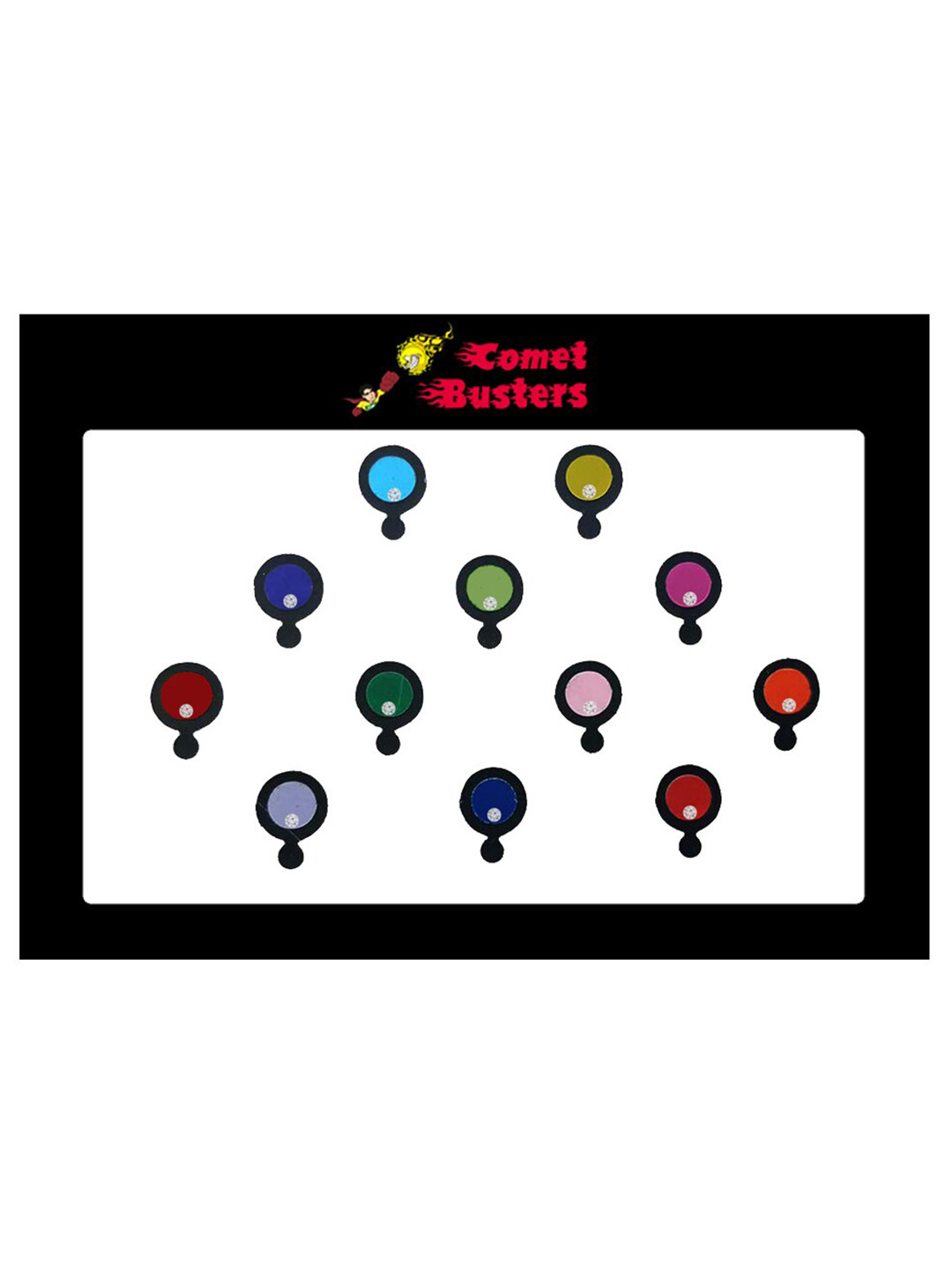 

Comet Busters 12 Pcs Embellished Reusable Designer Bindis - Multicoloured, Multi