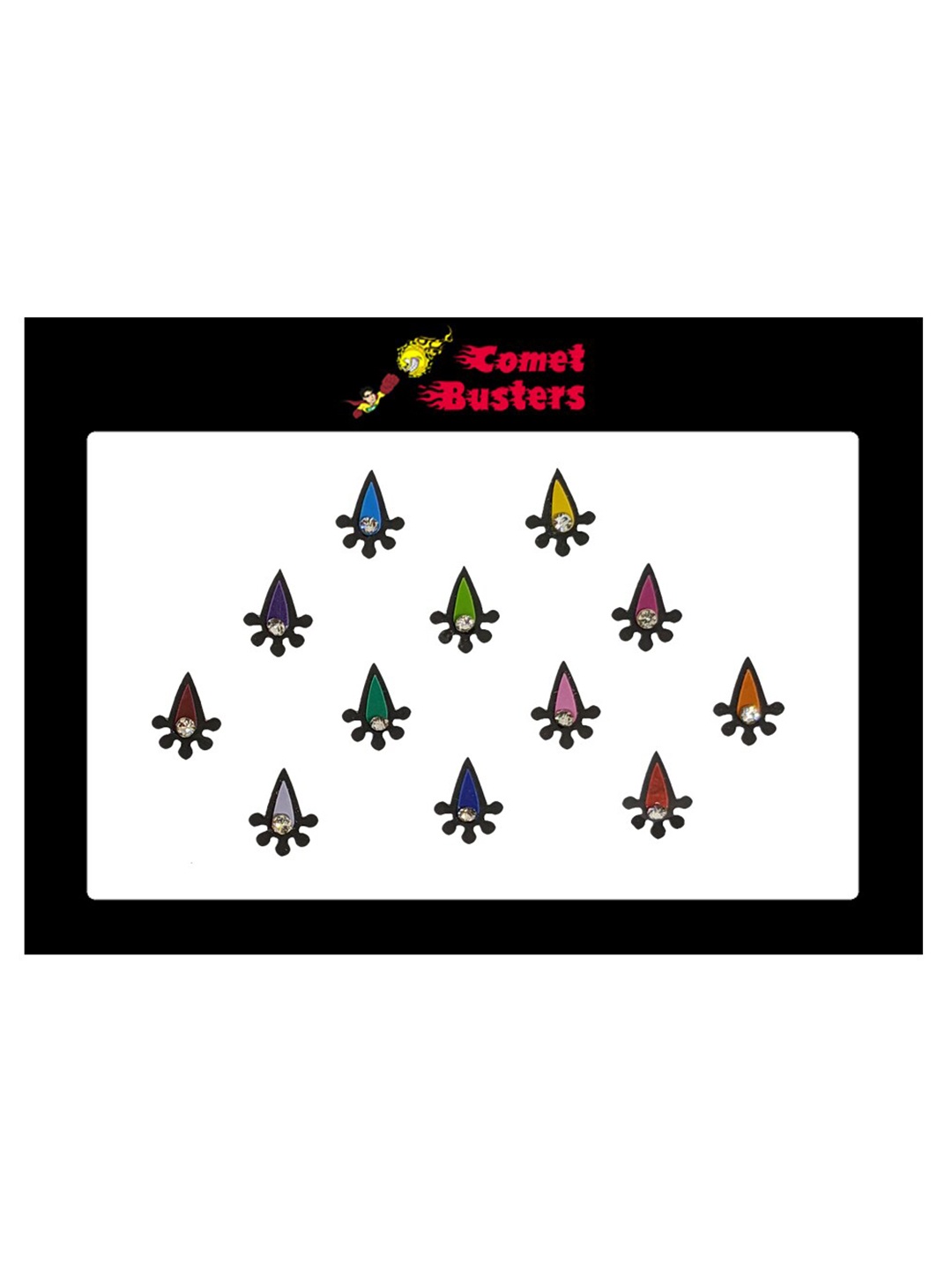 

Comet Busters 12 Pcs Embellished Reusable Designer Bindis - Multicoloured, Multi