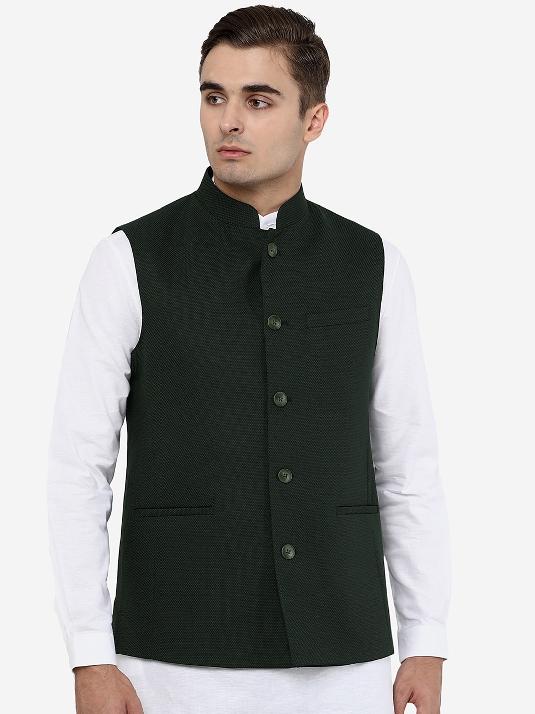 

JADE BLUE Men Black Solid Nehru Jacket