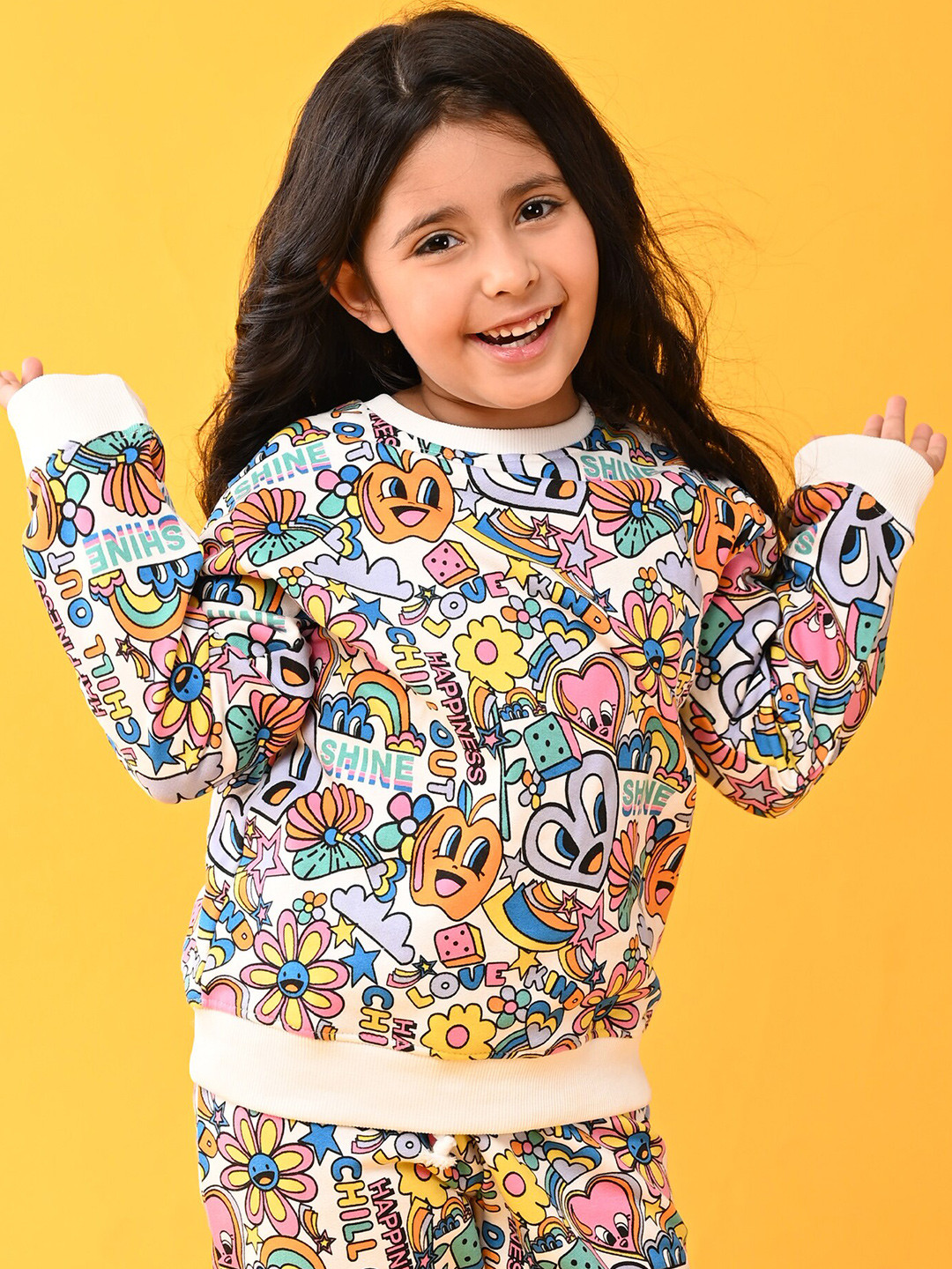 

Anthrilo Girls White & Orange Printed Sweatshirt