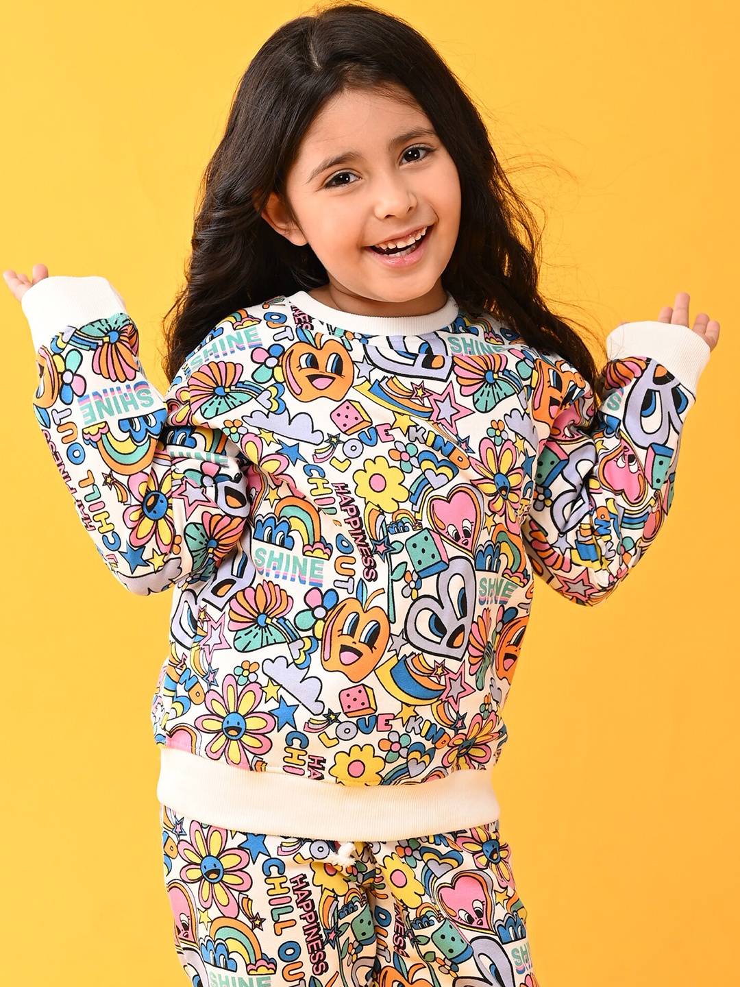 

Anthrilo Girls White Printed Fleece Sweatshirt