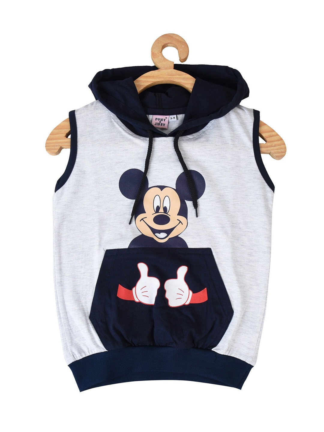 

POMY & JINNY Boys Grey Melange Printed Hooded Sweatshirt