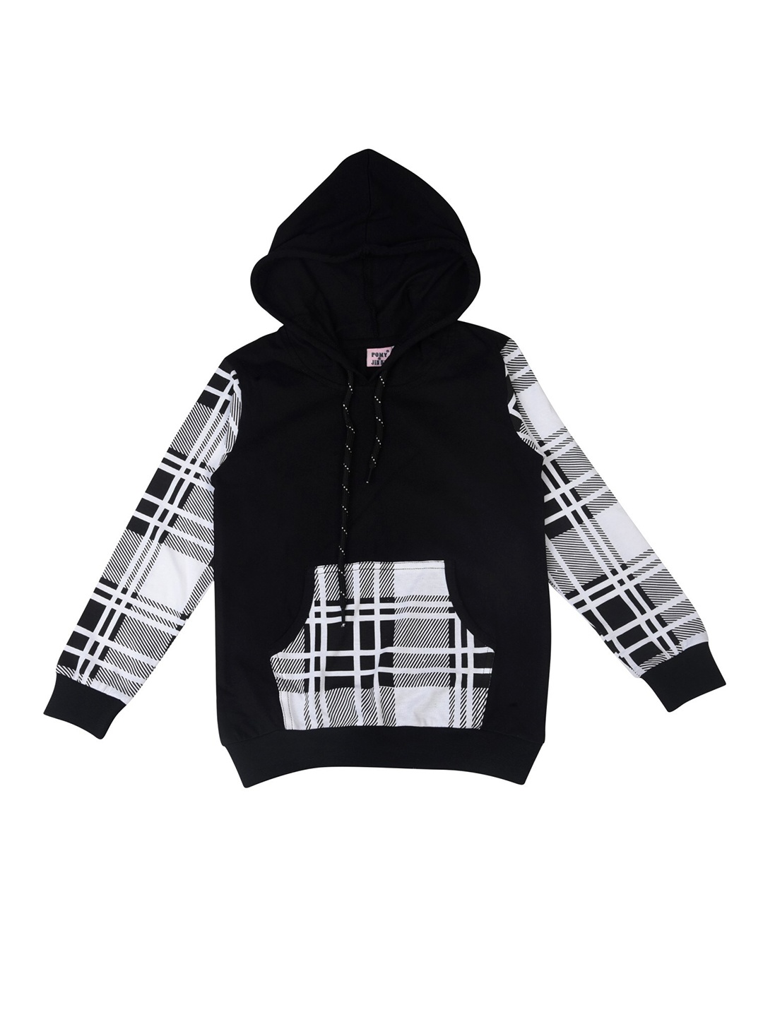 

POMY & JINNY Boys Black Checked Hooded Cotton Sweatshirt