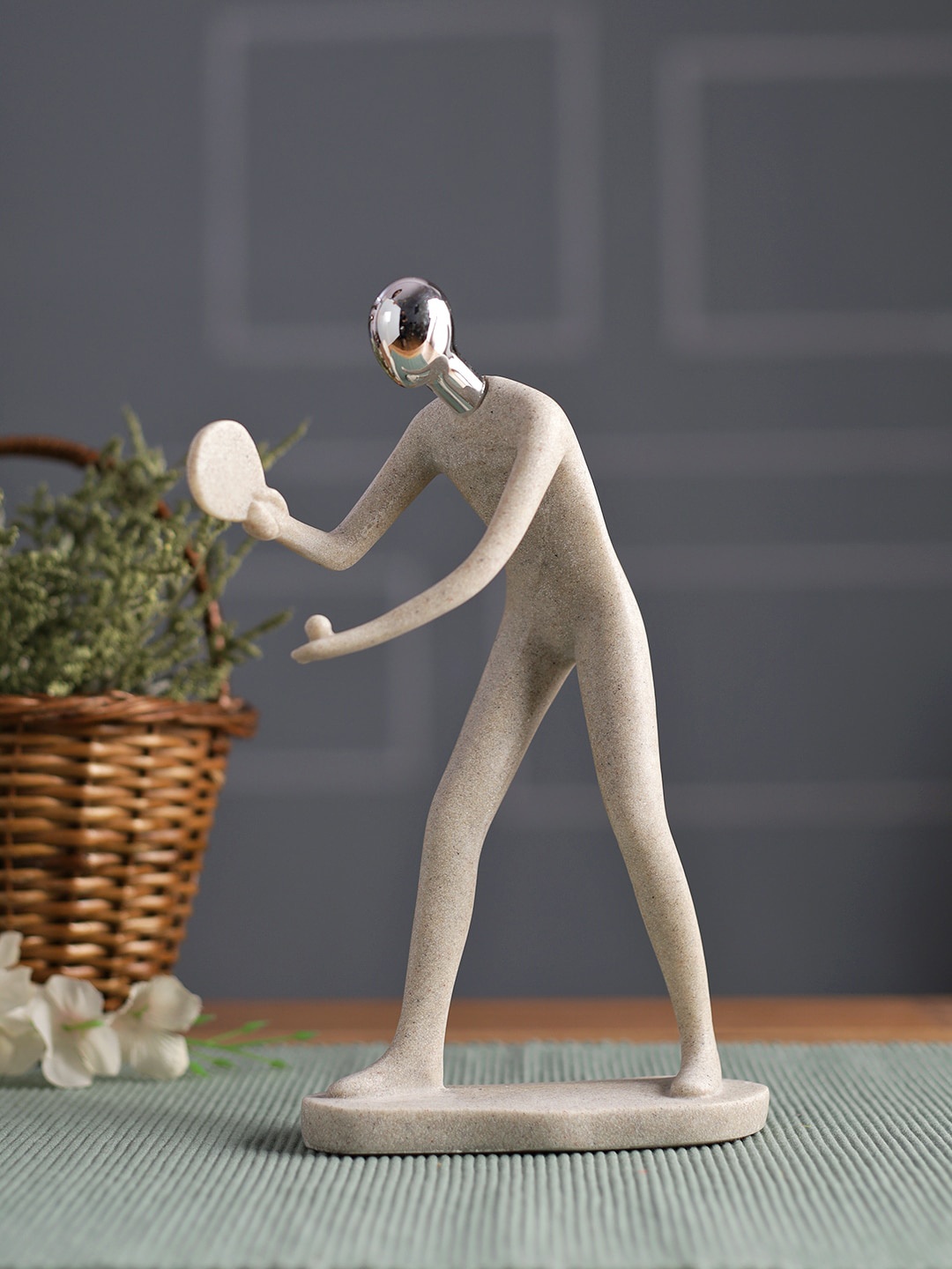 

TAYHAA Beige Solid Table Tennis Athlete Decor Showpiece