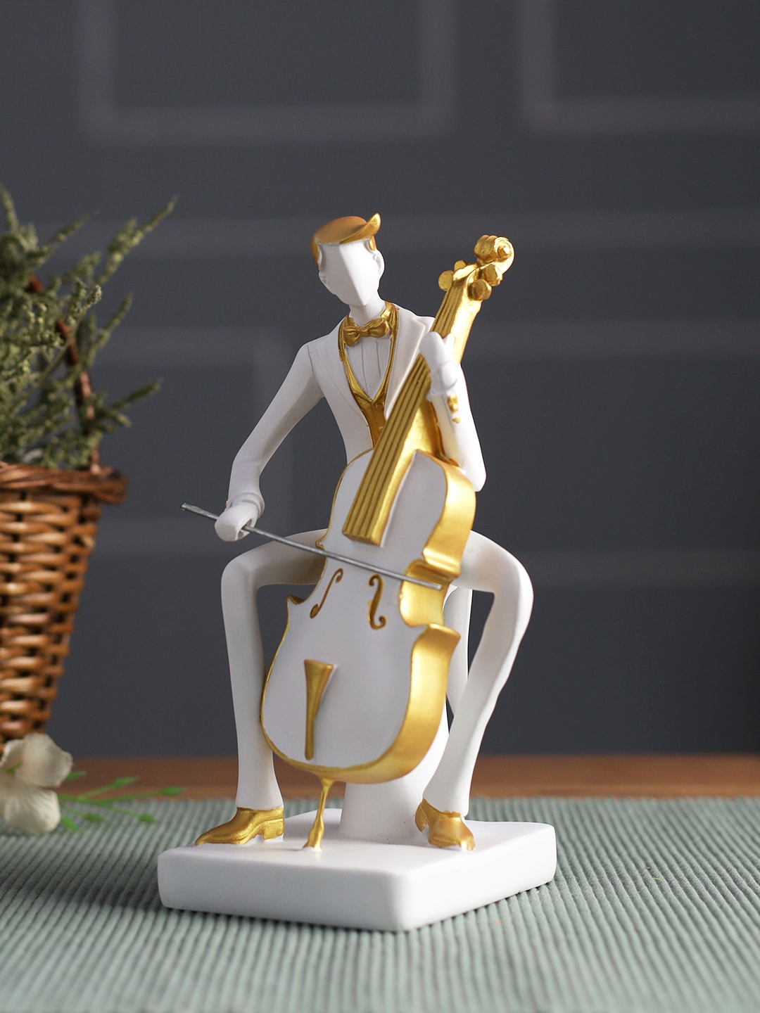 

TAYHAA White & Gold-Toned Musician Playing Arpeggione Statue Showpiece