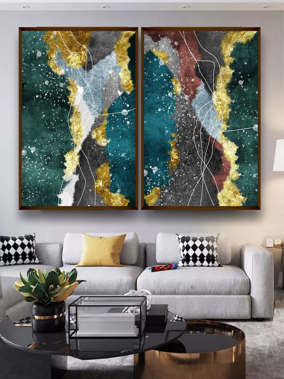 

The Art House Set of 2 Abstract Painting Canvas Wall Art, Teal