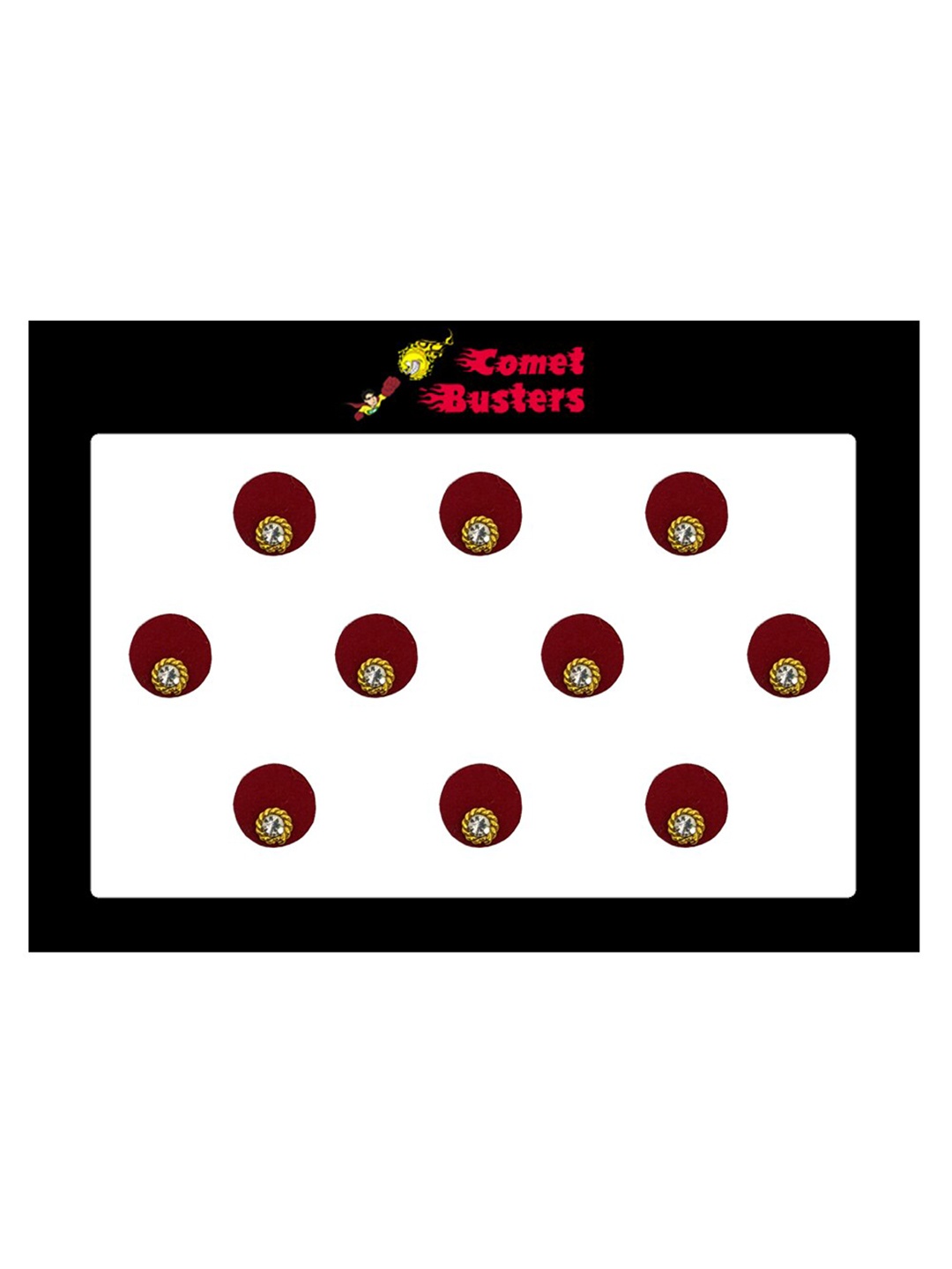 

Comet Busters 10 Pcs Embellished Reusable Designer Bindis - Maroon