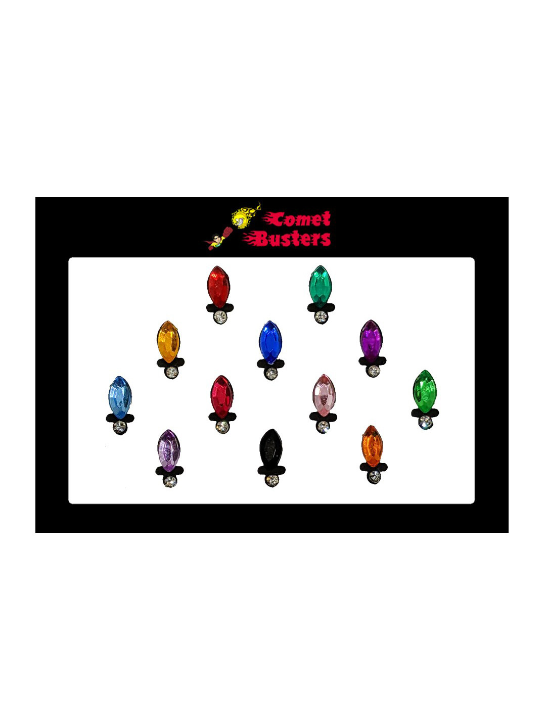 

Comet Busters 12 Pcs Embellished Reusable Designer Bindis - Multicoloured, Multi