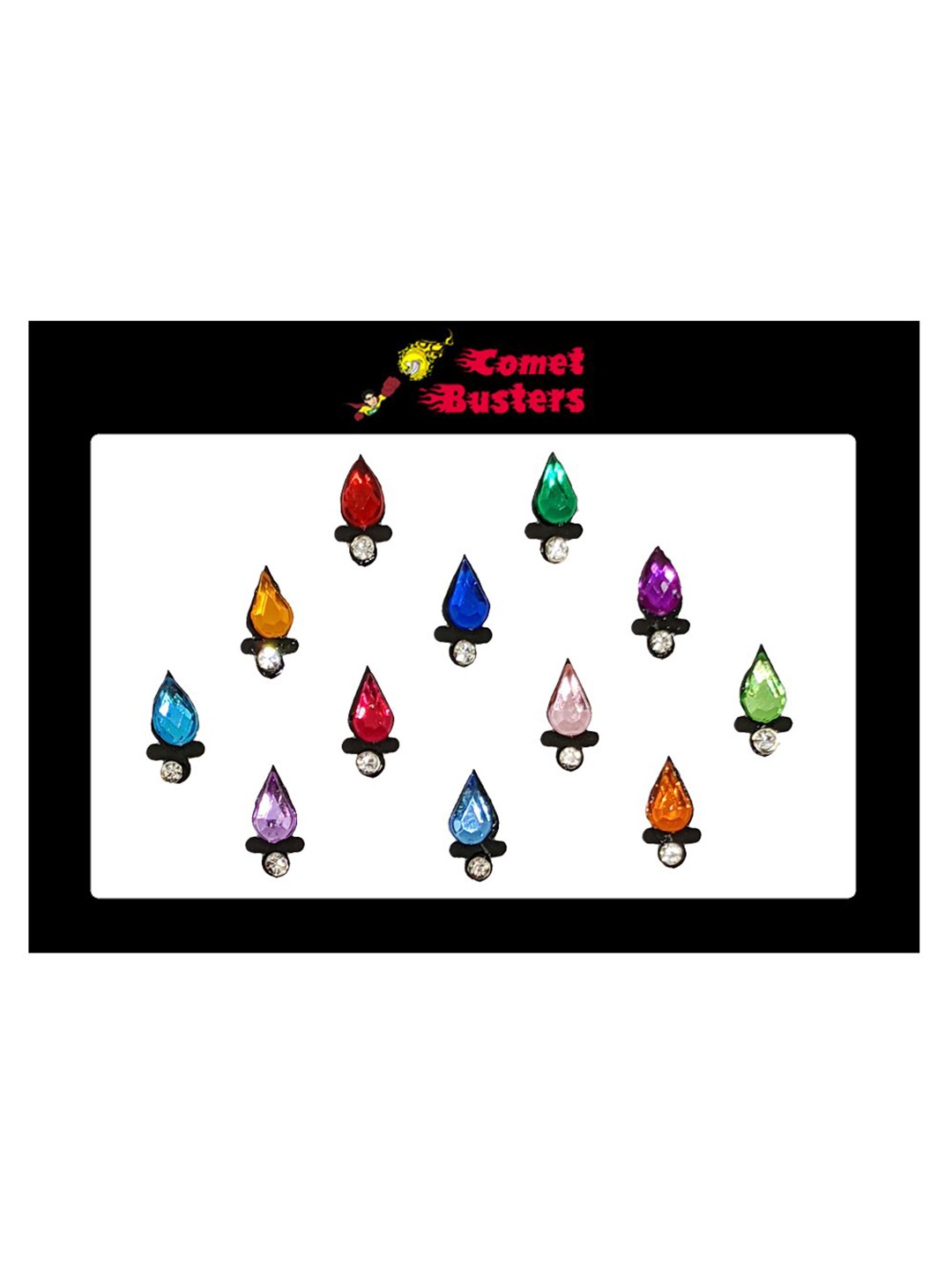 

Comet Busters 12 Pcs Embellished Reusable Designer Bindis - Multicoloured, Multi