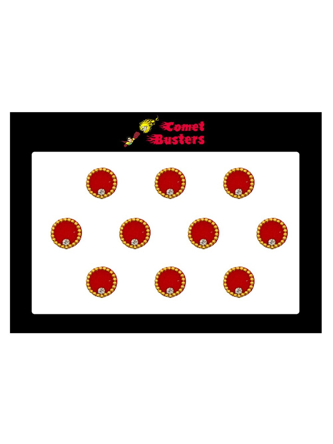 

Comet Busters 10 Pcs Embellished Reusable Designer Bindis - Red