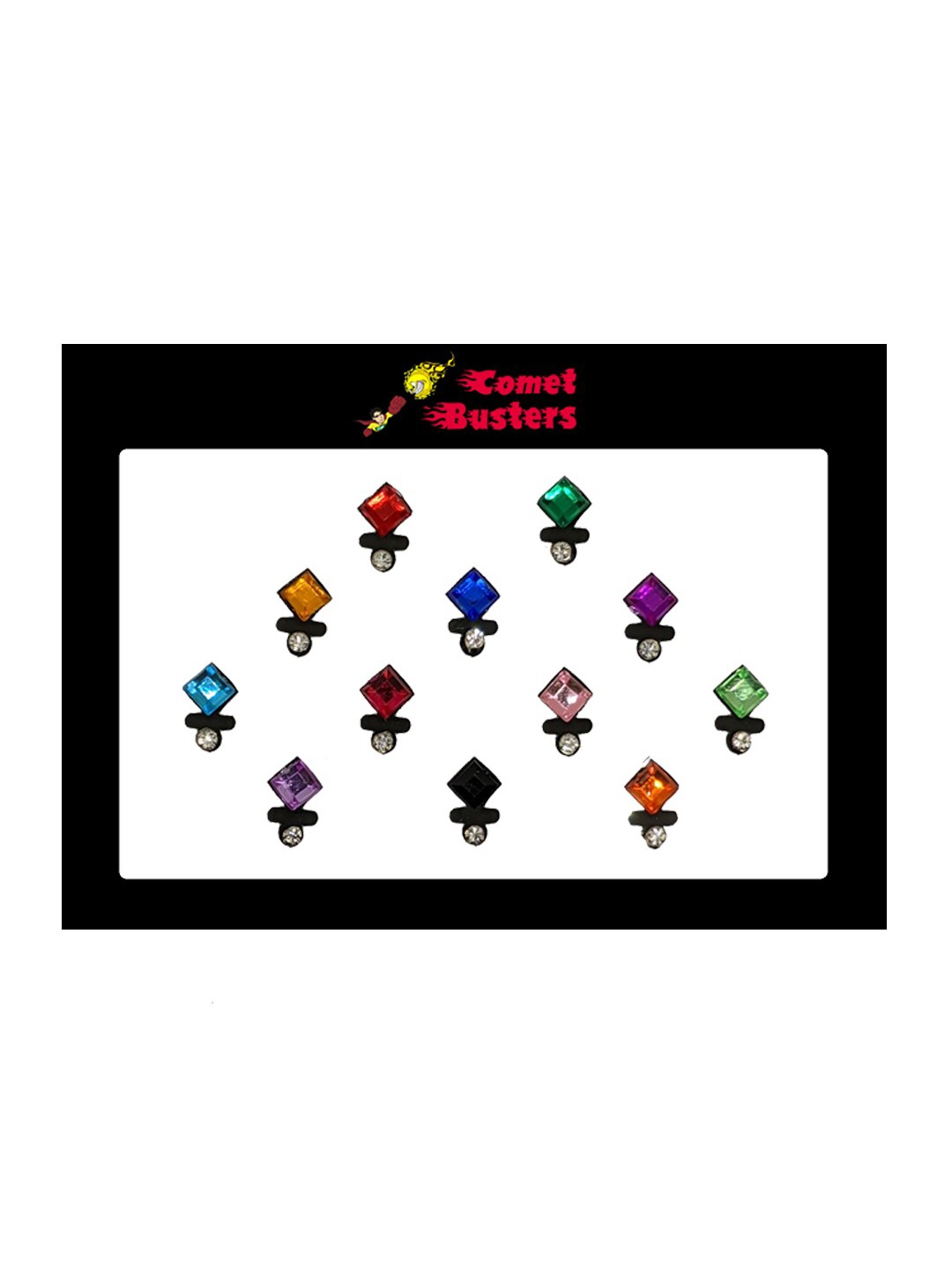 

Comet Busters 12 Pcs Embellished Reusable Designer Bindis - Multicoloured, Multi