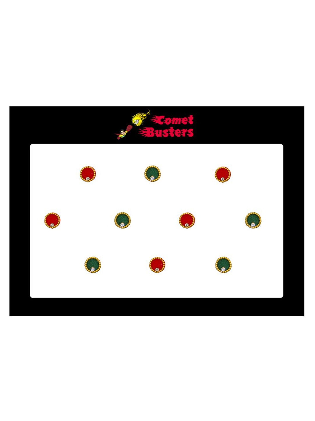 

Comet Busters 10 Pcs Embellished Reusable Designer Bindis - Green & Red