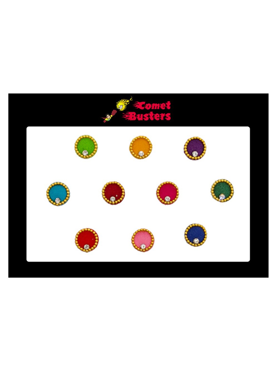 

Comet Busters 10 Pcs Embellished Reusable Designer Bindis - Multicoloured, Multi