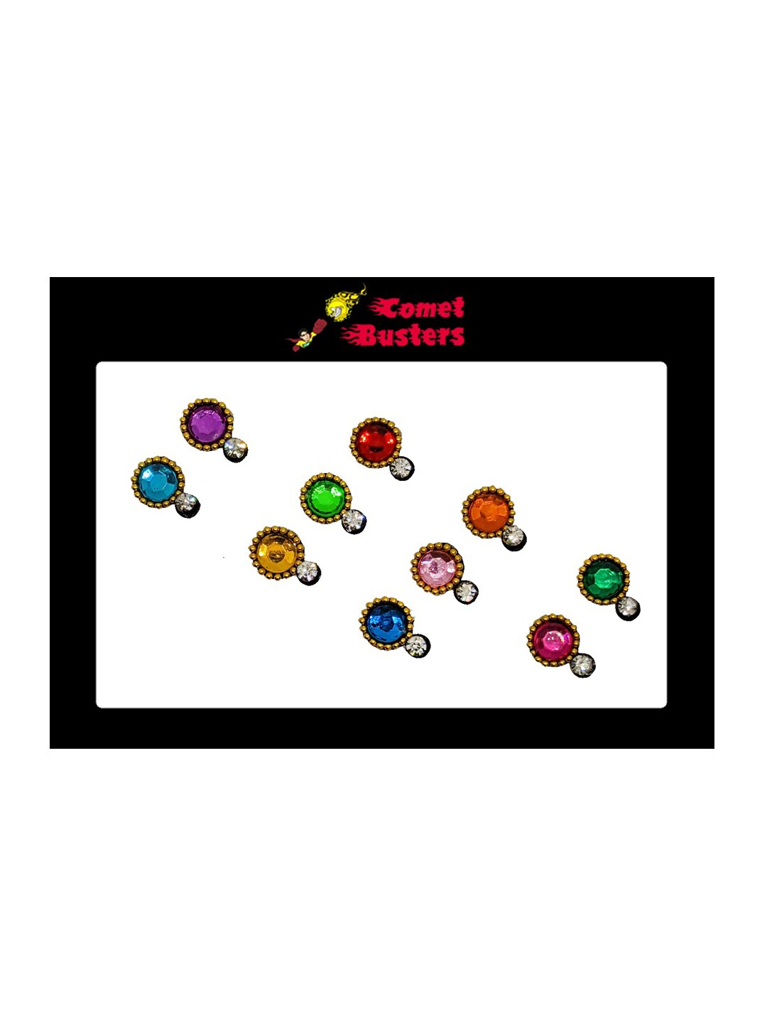 

Comet Busters 10 Pcs Embellished Reusable Designer Bindis - Multicoloured, Multi