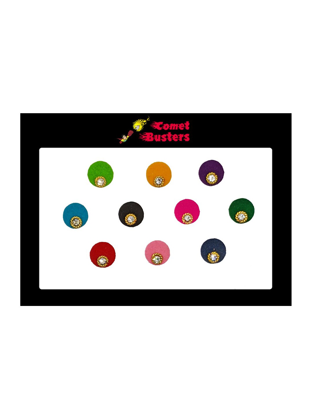 

Comet Busters 10 Pcs Embellished Reusable Designer Bindis - Multicoloured, Multi