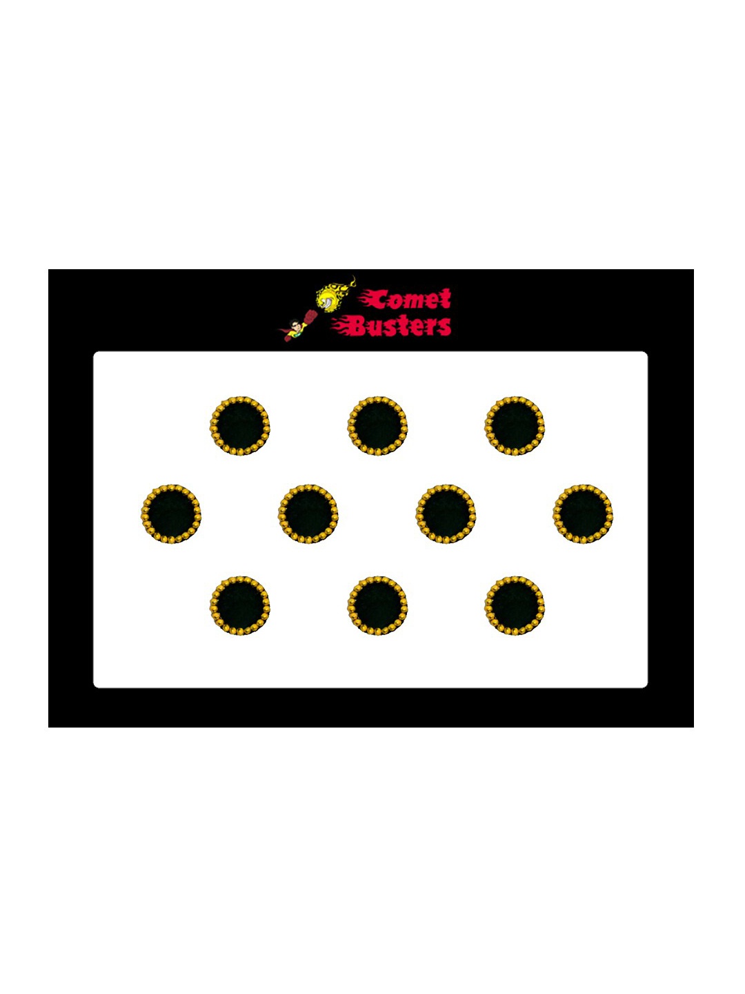 

Comet Busters 10 Pcs Reusable Designer Bindis - Black & Gold-Toned