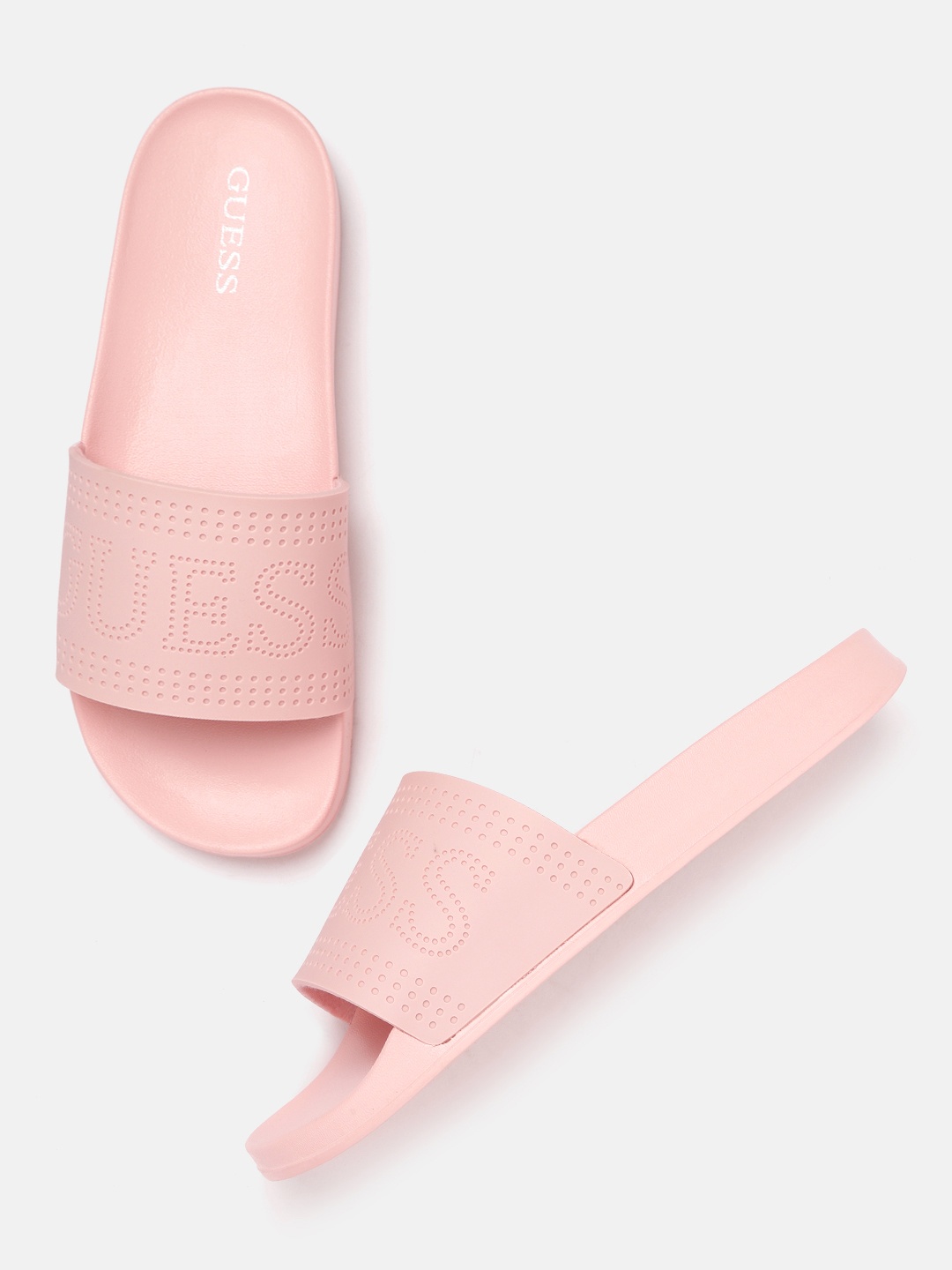 

GUESS Women Pink Brand Logo Perforated Detail Sliders