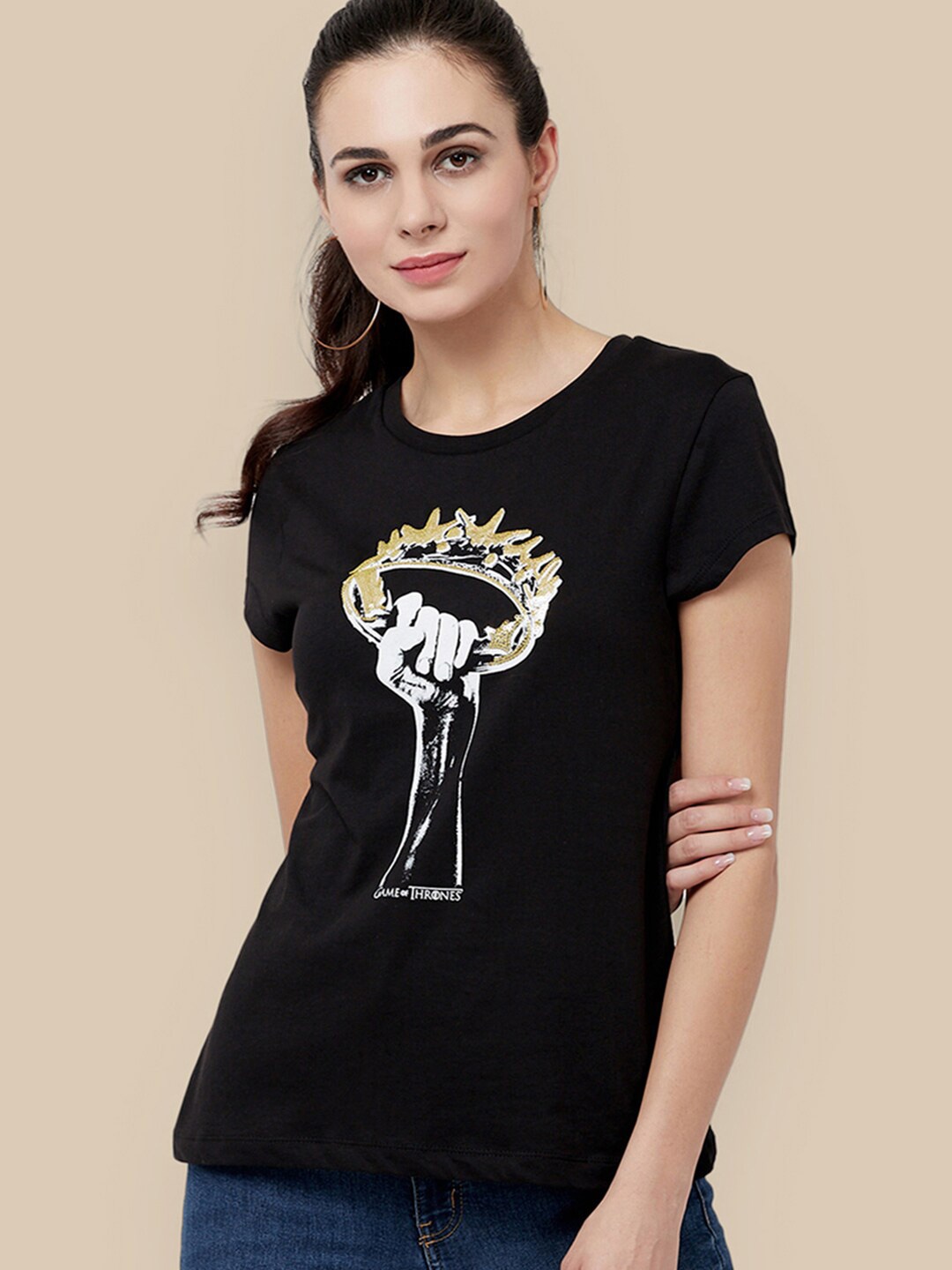 

Free Authority Women Black Game Of Thrones Printed Pure Cotton T-shirt