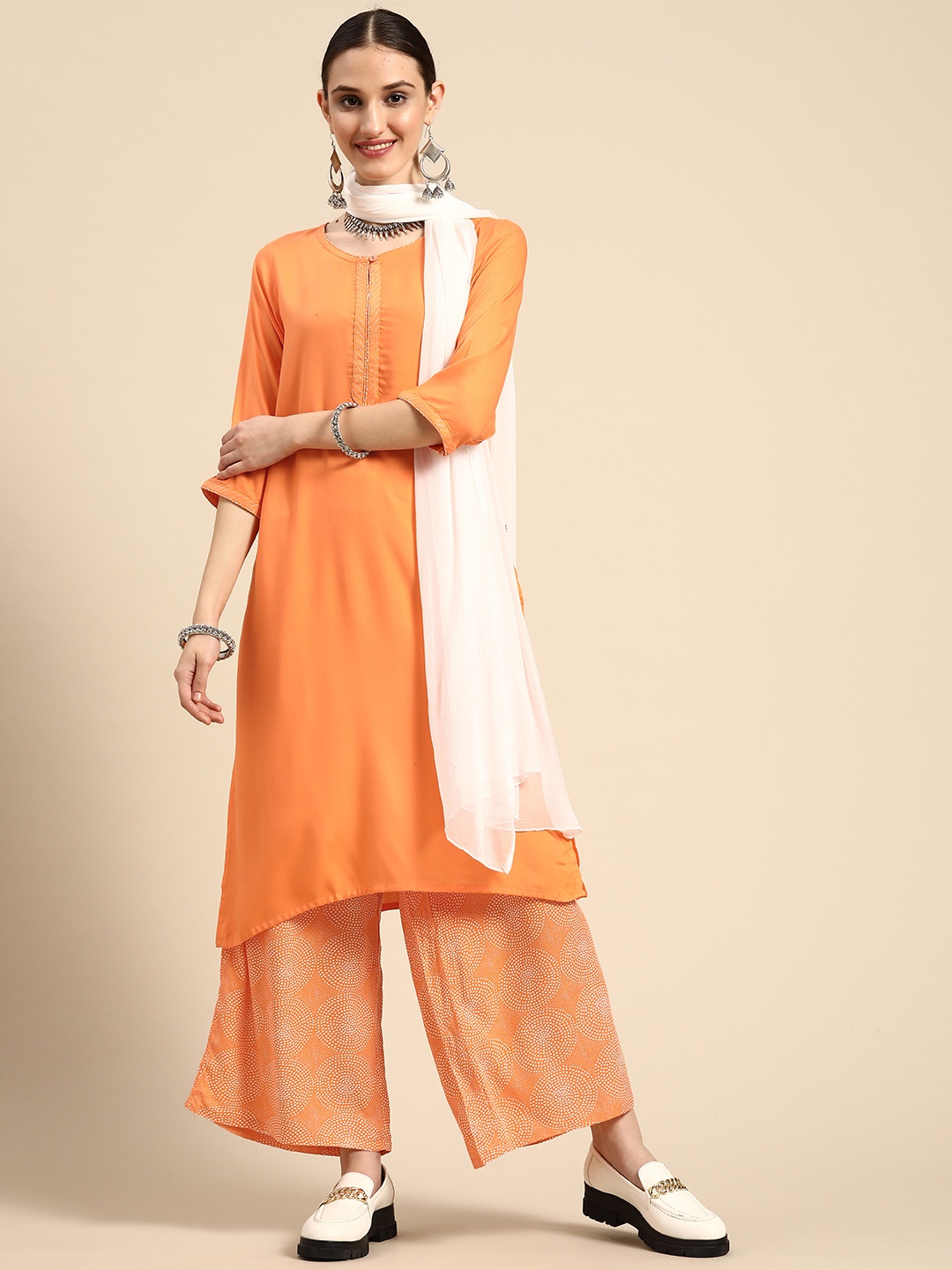 

Sangria Women Kurta with Palazzos & Dupatta, Orange