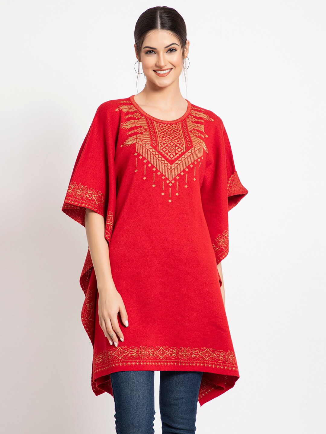 

KEIKO Women Red & Beige Button Shrug