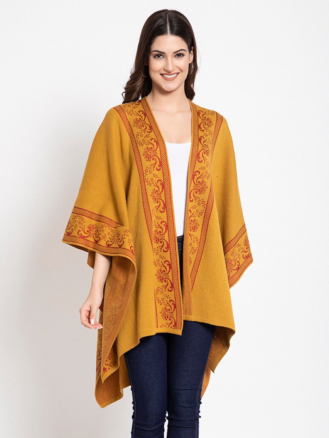 

KEIKO Women Mustard & Red Printed Shrug