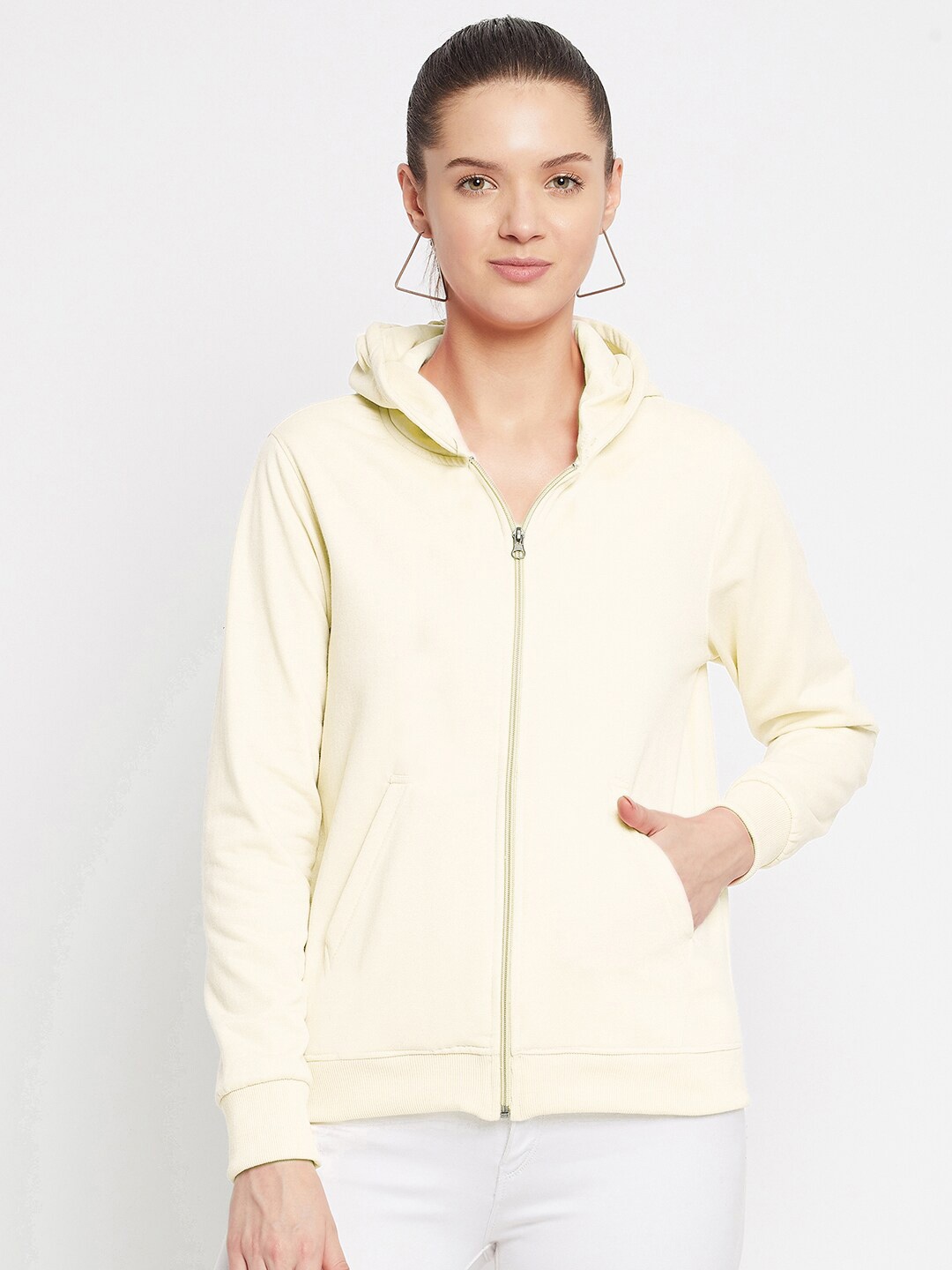 

FRENCH FLEXIOUS Women Off White Hooded Sweatshirt