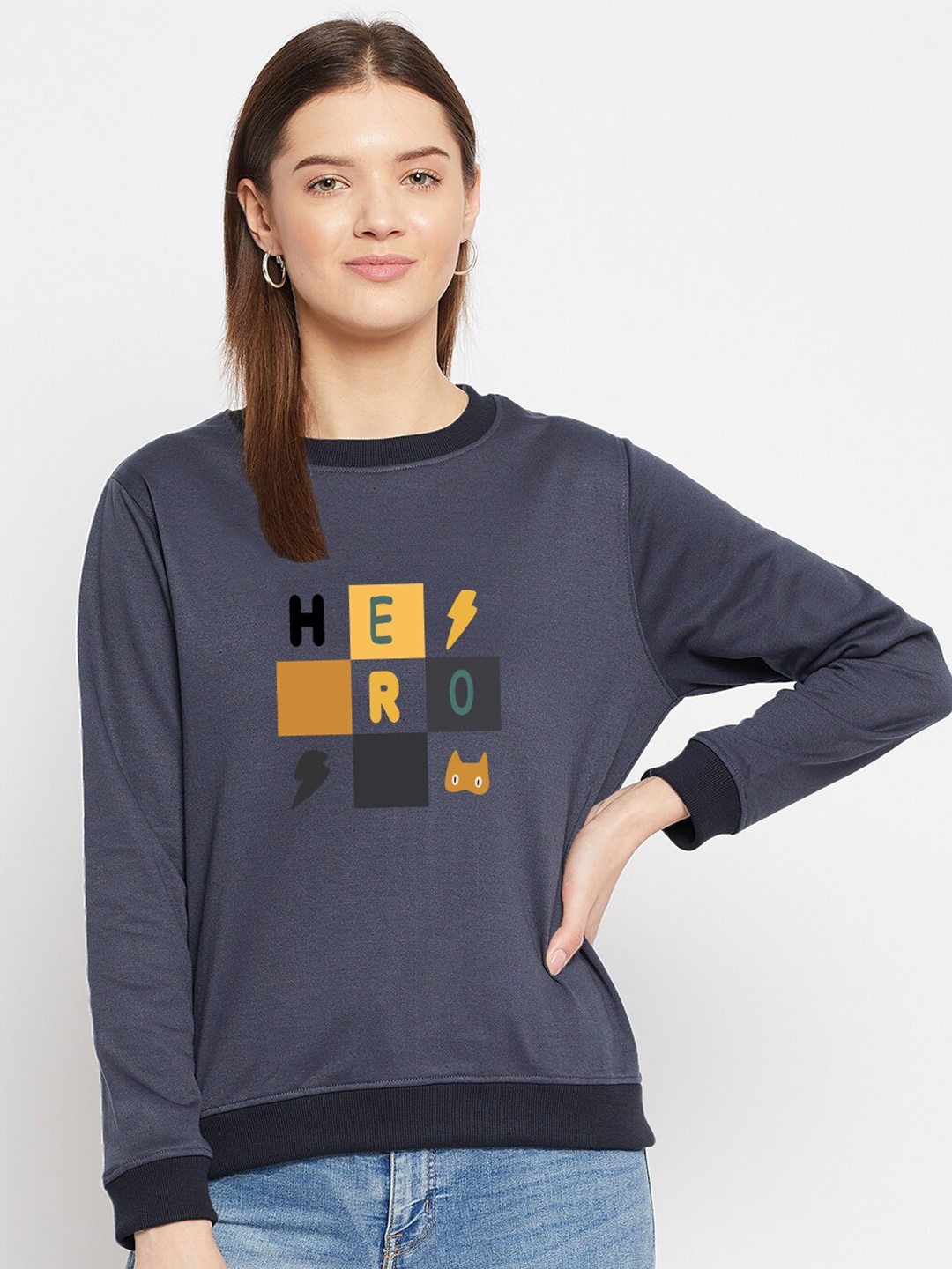 

FRENCH FLEXIOUS Women Grey Printed Sweatshirt